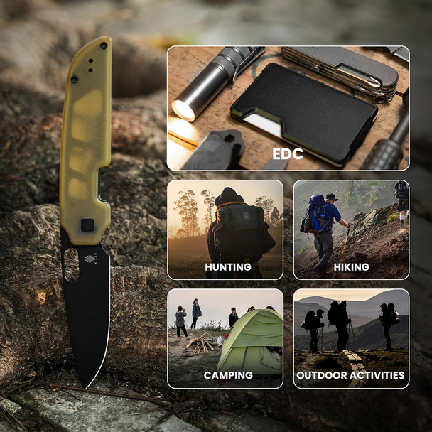 Kizer Knives Varatas Knife: 3.24", Plain Edge, Drop-Point, Black Blade, PEI Handle, Model V3637C1