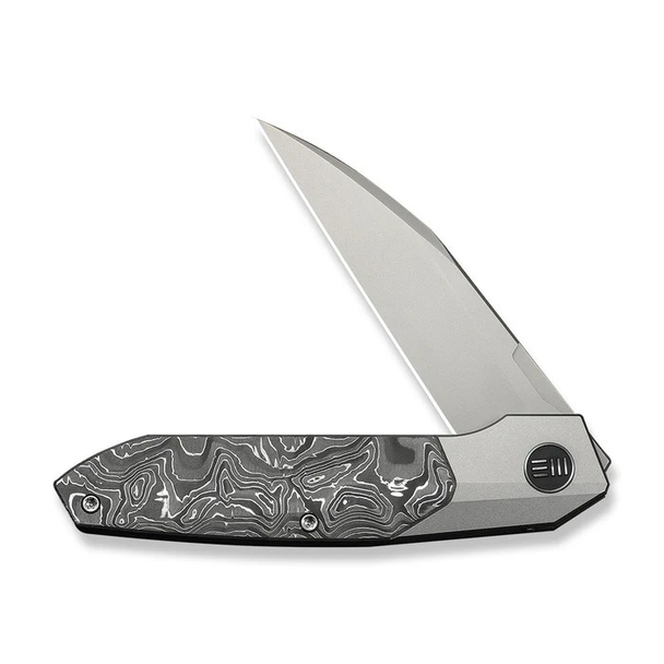 WE Knife Brr15 Knife: 3.25", Plain Edge, Stonewashed Blade, Titanium w/ Alum Foil Carb Fiber Inlay Handle, Model WE24007-2