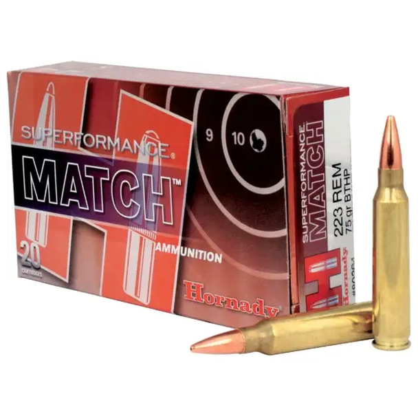 Hornady Superformance Match Ammunition: 223 Rem, 75 Grain, BTHP Match, 2930 fps