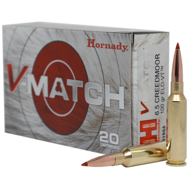 Hornady V-Match Ammunition: 6.5 Creedmoor, 100 Grain, ELD-VT, 3200 fps