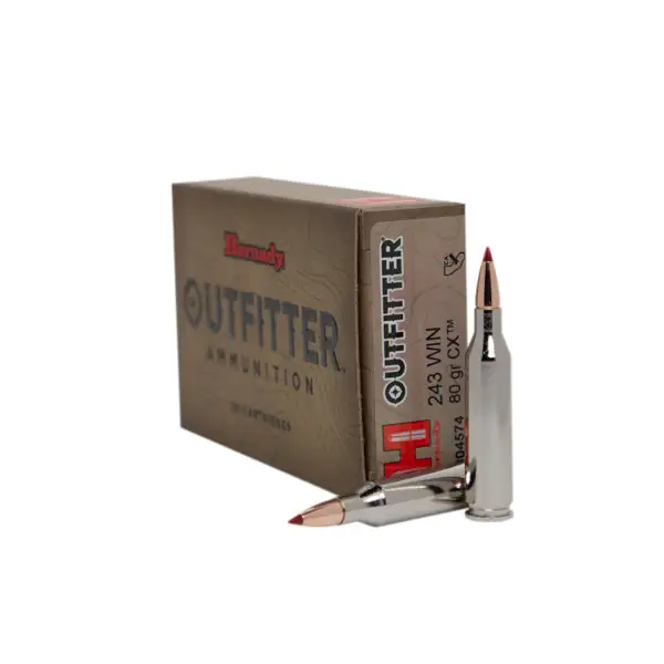 Hornady Outfitter Ammunition: 243 Win, 80 gr, Copper Alloy Expanding, 3200 fps, Model 804574