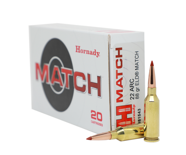 Hornady Match Ammunition: 22 ARC, 88 Grain, ELD Match, 2820 fps