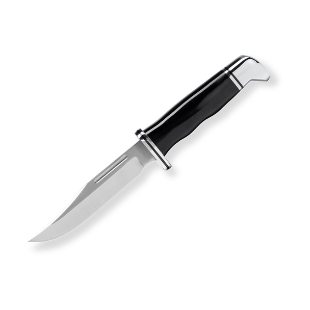 Buck Knives 117 Brahma Knife: Clip Point, Plain Edge Blade; Black Phenolic Handle; Leather Sheath, Model 0117BKS-C