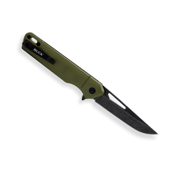 Buck Knives 239 Infusion Modified Tanto Knife: Black Stonewashed Blade, Green G10 Handle, Model 0239GRS-C