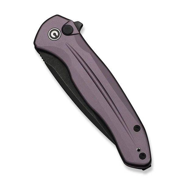 CIVIVI Kitefin, Button Lock Knife: Drop-Point, Black Stonewashed Blade, Purple Aluminum Handle, Model C24091-3