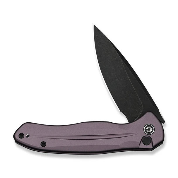 CIVIVI Kitefin, Button Lock Knife: Drop-Point, Black Stonewashed Blade, Purple Aluminum Handle, Model C24091-3