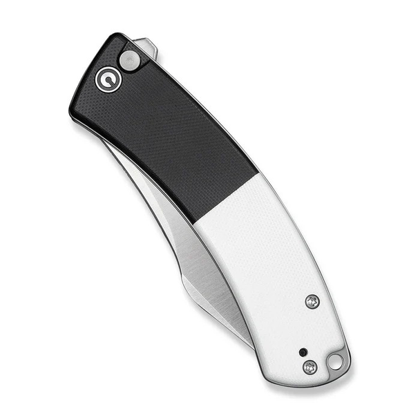CIVIVI Outlaw Muk, Button Lock Knife: 3.47", 14C28N, Nessmuk, Plain Edge, Satin Blade, Black & White G10 Handle, Model C24079-4