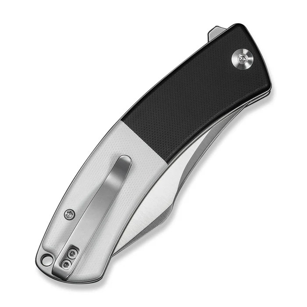 CIVIVI Outlaw Muk, Button Lock Knife: 3.47", 14C28N, Nessmuk, Plain Edge, Satin Blade, Black & White G10 Handle, Model C24079-4