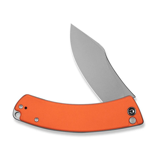 CIVIVI Outlaw Muk, Button Lock Knife: 3.47", 14C28N, Nessmuk, Stonewashed Blade; Orange G10 Handle, Model C24079-2