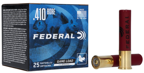 Federal Game Load Upland Hi-Brass Ammunition: 410 Bore, 6 Shot, 2-1/2 in, 1/2 oz, 1200 fps, Qty: 25