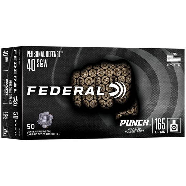 Federal Personal Defense Punch Ammunition: 40 S&W, 165 gr, JHP, 1130 fps, Model PD40P1G