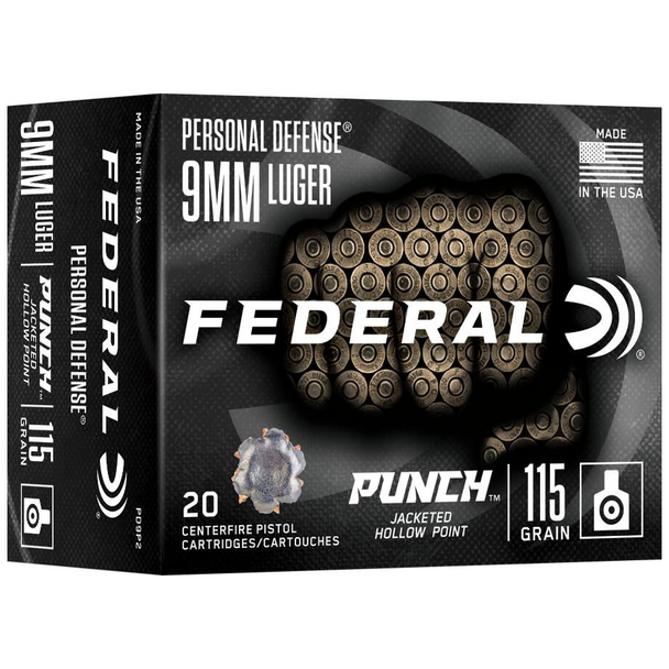 Federal Personal Defense Punch Ammunition: 9mm, 115 gr, JHP, 1180 fps, Model ISS23946