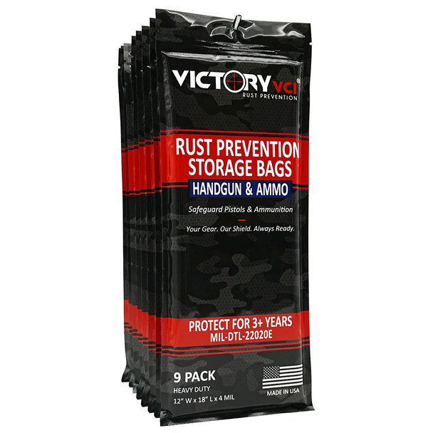 Victory VCI Rust Prevention Storage Bags, Handgun & Ammo: 12 x 18", 9-Pack