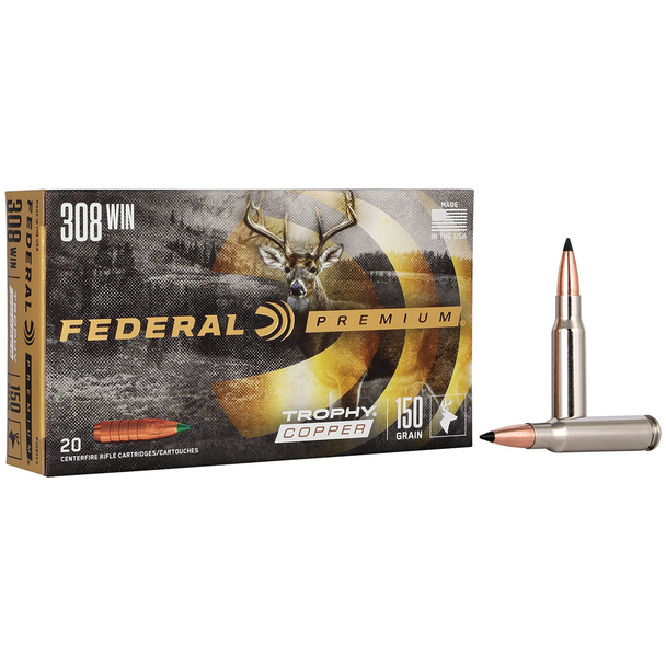 Federal Trophy Copper Ammunition: 308 Win, 150 gr, TC, 2820 fps, Model P308TC3