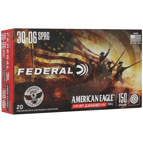 Federal 250th Anniversary USA Rifle Ammunition: 30-06 Springfield, 150 Grain, Full Metal Jacket, 2740 fps, Qty: 20 | AE3006USA