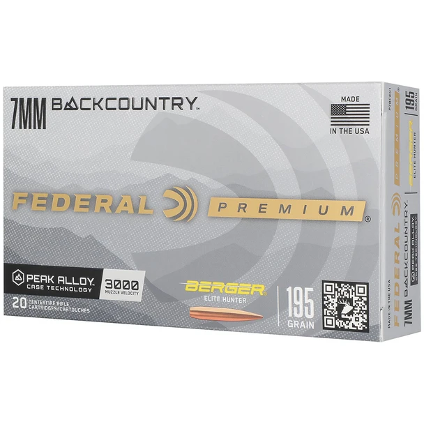Federal Berger Elite Hunter Ammunition: 7mm Backcountry, 195 gr, Berger Elite Hunter, Steel Alloy Case, 2850 fps, Model P7BCEH1