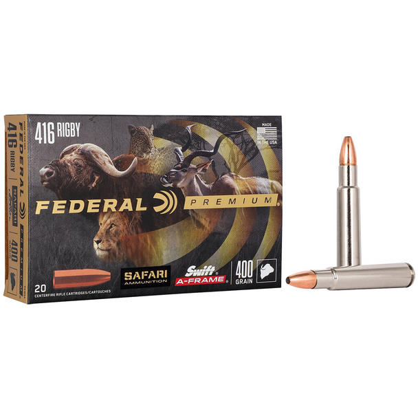 Federal Safari Ammunition: 416 Rigby, 400 gr, Swift A-Frame, 2350 fps, Model P416SA