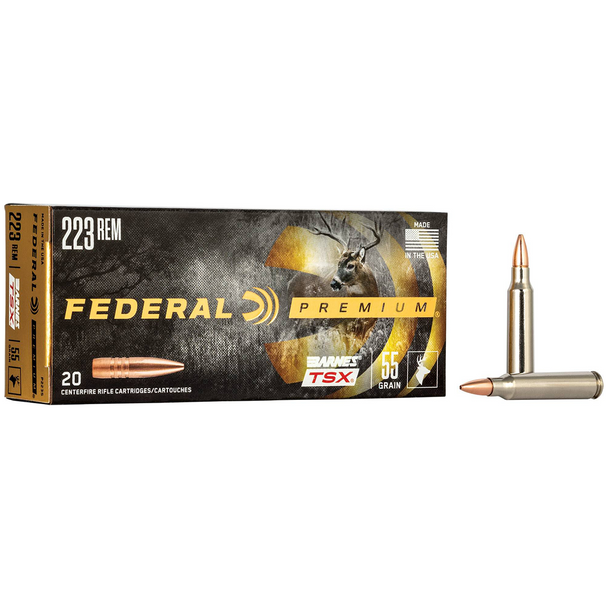 Federal Barnes TSX Ammunition: 223 Rem, 55 gr, TSX, 3200 fps, Model P223S