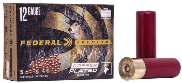 Federal Buckshot Ammunition: 12 Gauge, 4 Buck Shot, 3 in, 1100 fps, Qty: 5