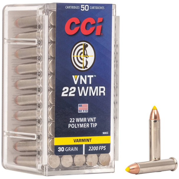 CCI VNT Ammunition: 22 WMR, 30 gr, Polymer Tip, 2200 fps, Model 969CC