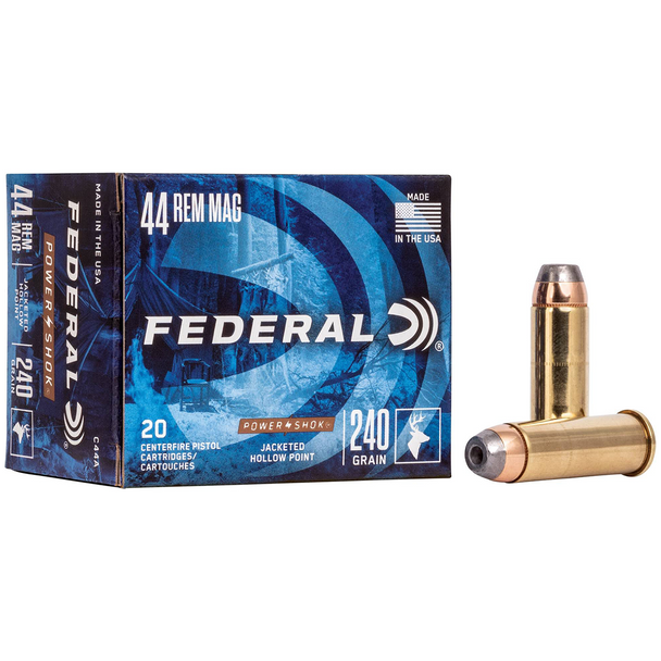 Federal Power-Shok Ammunition: 44 Rem Mag, 240 gr, JHP, 1230 fps, Model C44A