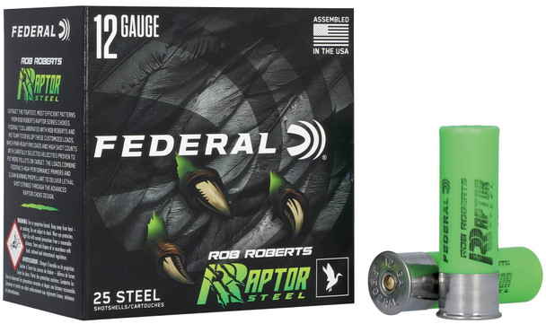 Federal Rob Roberts Raptor Steel Ammunition: 12 Gauge, 4 Shot, 3 in, 1 3/8 oz, 1400 fps, Qty: 25