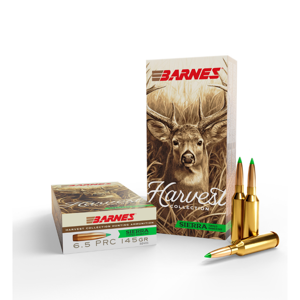 Barnes Harvest Collection Ammunition: 6.5 PRC, 145 gr, SIERRA Tipped Gameking, Jacketed Lead Core, 2680 fps, Model 32401