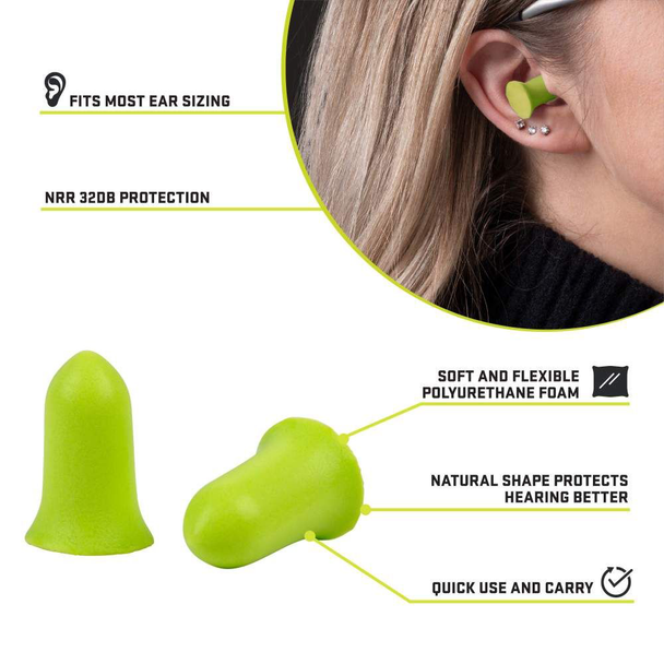 ULTRX Tapered Foam Ear Plugs, Lime