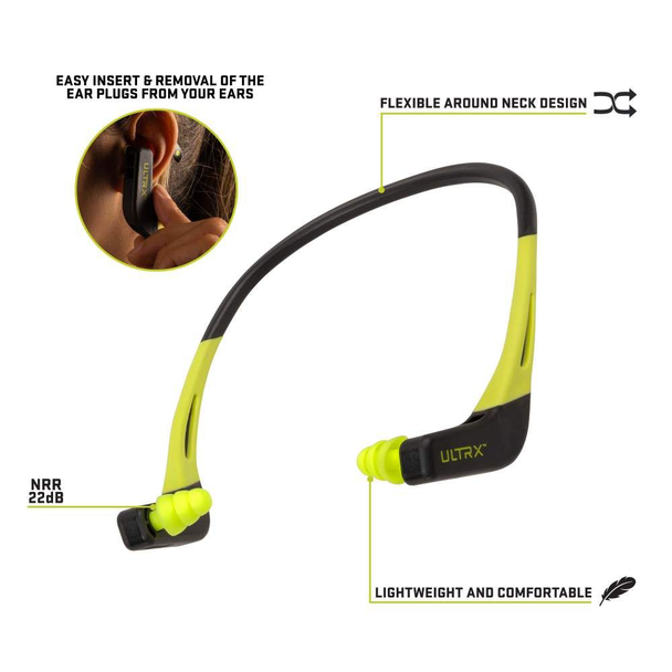 ULTRX Wave Banded Ear Plugs, Grey / Yellow