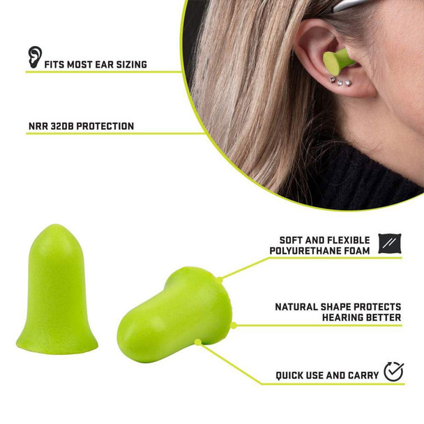 ULTRX Tapered Foam Ear Plugs, Lime: 50-Pairs