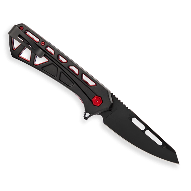 Buck Knives 811 Trace Ops Knife: Plain Edge; Black Skeletonised Alum Handle w/ Red, Model 0811BKS-C
