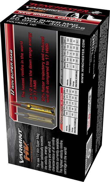 Winchester Varmint HV Ammunition: 17 Win Super Mag, 20 Grain, Polymer Tip, 3000 fps