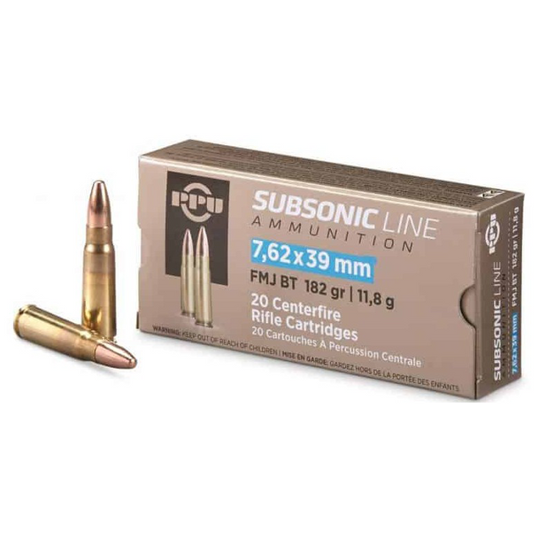 PPU (Prvi Partizan) Subsonic Line Ammunition: 7.62x39mm, 182 gr, FMJ BT, Model A679