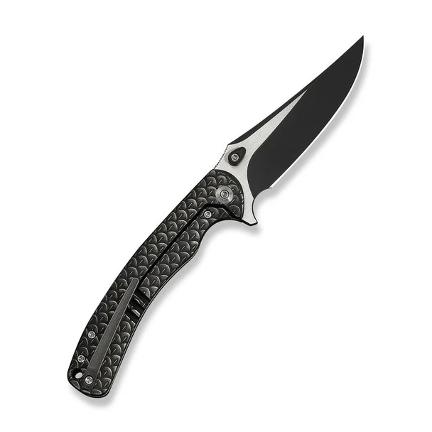 WE Knife Dracarys Flipper & Thumb Stud Knife Black Titanium Handle (3.58" Black Stonewashed Bohler M390 Blade, Satin Flat) Model WE25061B-5