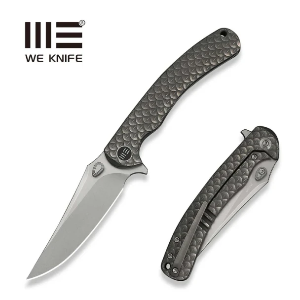 WE Knife Dracarys Flipper & Thumb Stud Knife Gray Titanium Handle (3.58" Stonewashed Bohler M390 Blade) Model WE25061B-1