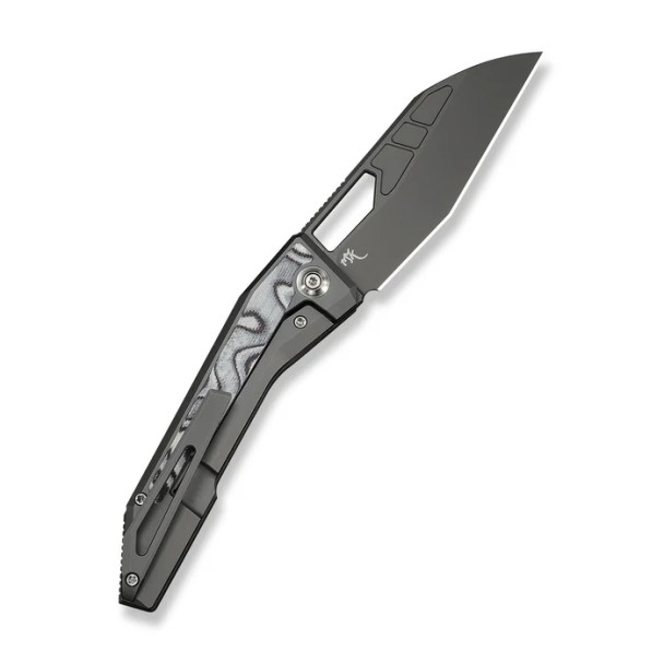 WE Knife Inceptus Front Flipper & Thumb Hole Knife Dark Gray Titanium Handle With White & Black G10 Inlay (3.57" Gray Stonewashed Bohler M390 Blade) Model WE25017-1