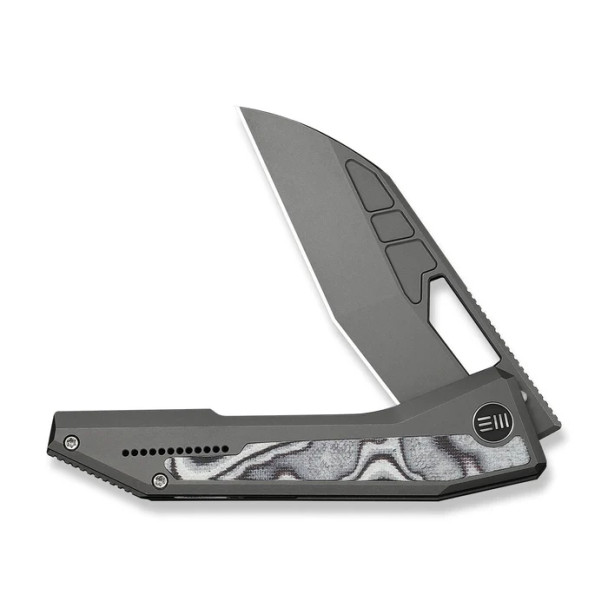 WE Knife Inceptus Front Flipper & Thumb Hole Knife Dark Gray Titanium Handle With White & Black G10 Inlay (3.57" Gray Stonewashed Bohler M390 Blade) Model WE25017-1
