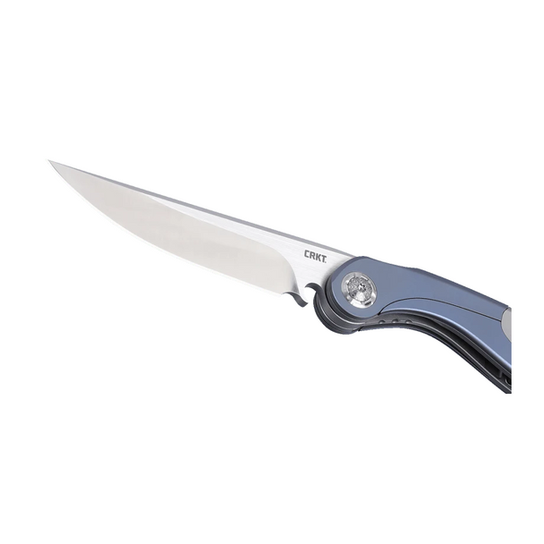 CRKT Fial Liner Lock Knife, w/ Corkscrew: M390, 3.64", Drop Point, Plain Edge, Satin Blade, Blue & Grey Titanium Handle, Model 5671