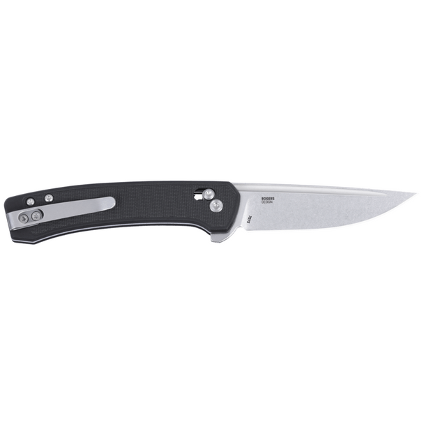 CRKT Q Compact Crossbar Lock Knife: Drop Point, Plain Edge, Stonewash Blade; Black GRN, Model 7075
