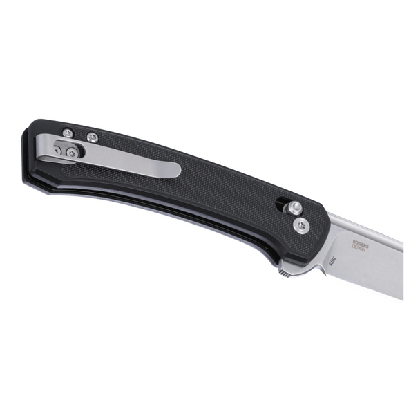 CRKT Q Compact Crossbar Lock Knife: Drop Point, Plain Edge, Stonewash Blade; Black GRN, Model 7075