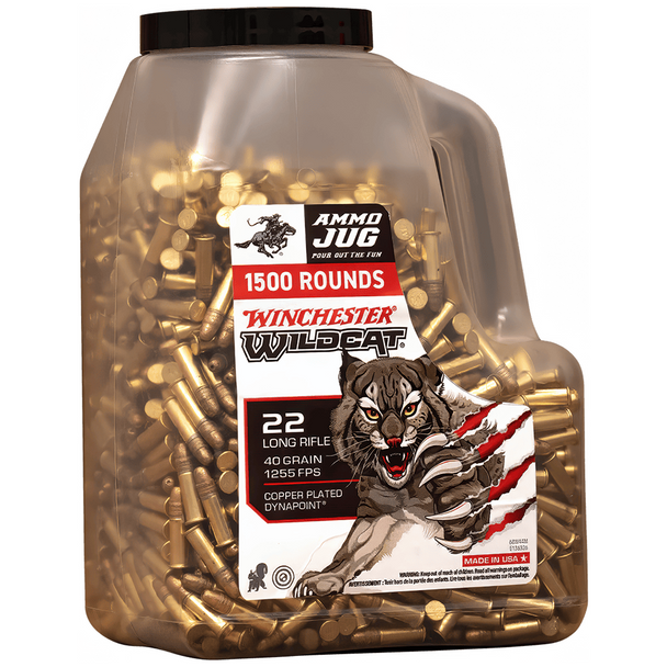 Winchester Wildcat Ammo Jug Ammunition: 22 LR, 40 gr, Copper Plated DynaPoint, 1255 fps, Model WW22LRJUG