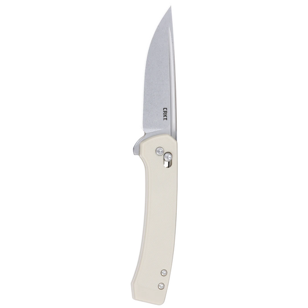 CRKT Q Compact Crossbar Lock Knife: Drop Point, Plain Edge, Stonewash Blade, Grey GRN, Model 7075S