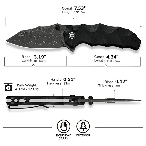CIVIVI Natterjack Thumb Stud & Button Lock Knife G10 Handle, Model C24028-DS1
