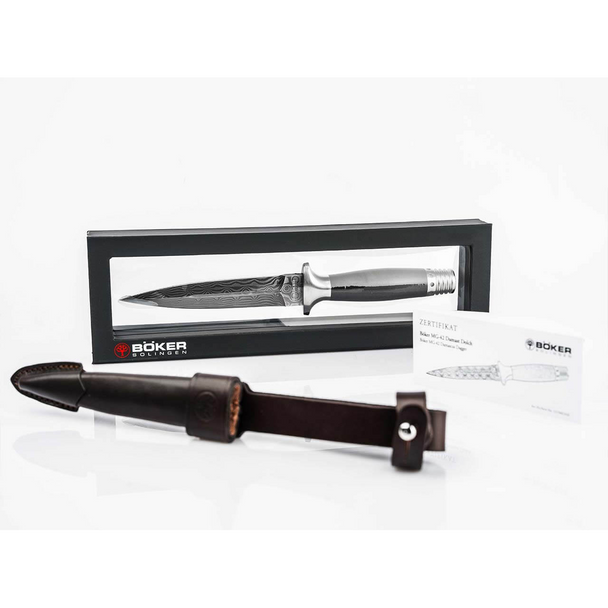 Boker MG-42 Damast Dagger: 5.31", 40 Layer Damascus Blade, Black Hornbeam Handle, Model 121506DAM