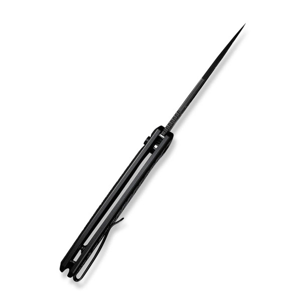 CIVIVI Stormhowl Flipper & Button Lock Knife: Milled Black Aluminum Handle / 3.3" Black Stonewashed Nitro-V Blade | C23040B-1