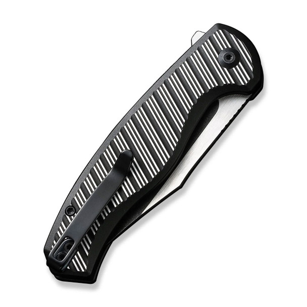 CIVIVI Stormhowl Flipper & Button Lock Knife: Milled Black Aluminum Handle / 3.3" Black Stonewashed Nitro-V Blade | C23040B-1