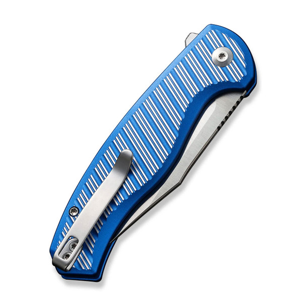 CIVIVI Stormhowl Flipper & Button Lock Knife: Milled Bright Blue Aluminum Handle / 3.3" Satin Finished Nitro-V Blade | C23040B-2