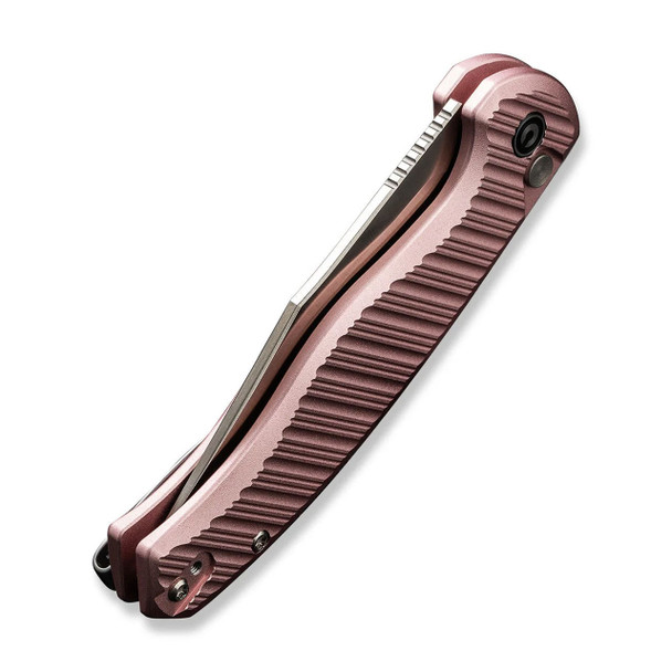 CIVIVI Stormhowl Flipper & Button Lock Knife: Milled Light Pink Aluminum Handle / 3.3" Satin Finished Nitro-V Blade | C23040B-3