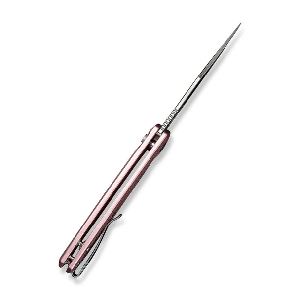 CIVIVI Stormhowl Flipper & Button Lock Knife: Milled Light Pink Aluminum Handle / 3.3" Satin Finished Nitro-V Blade | C23040B-3