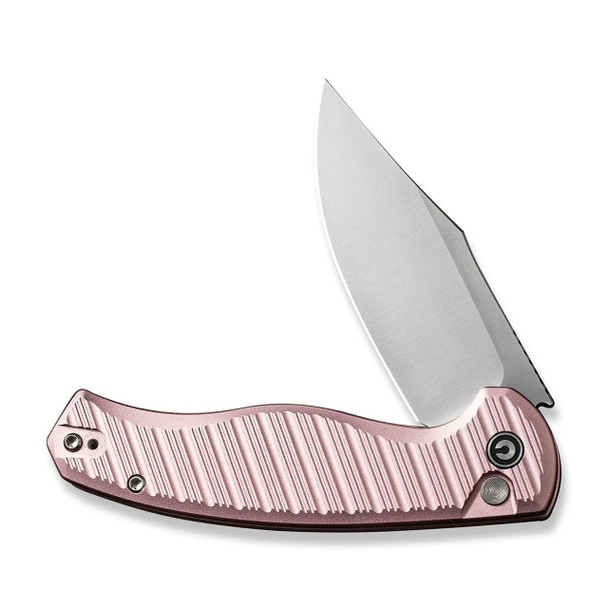 CIVIVI Stormhowl Flipper & Button Lock Knife: Milled Light Pink Aluminum Handle / 3.3" Satin Finished Nitro-V Blade | C23040B-3